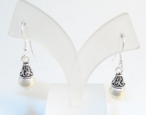 Imagen 3 de 9 de Conjunto Dije Bola Plata 925 Bali Cadena + Aros Colgantes