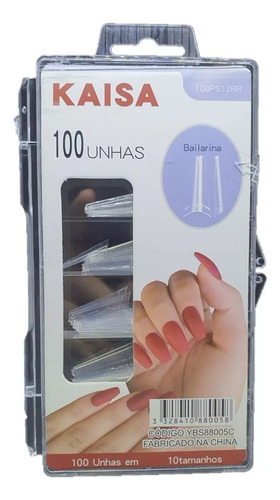 Kit 600 Tips Bailarina C/ Degrau Caixa 100 Unhas Plástico Cor Transparente