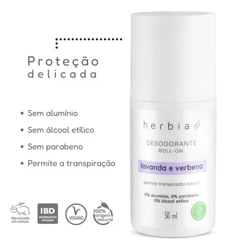 Kit 3 Desodorante Roll-on Herbia Lavanda E Verbena Com 50ml