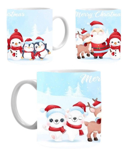 Taza Navidad Muñecos Nieve Y Santa Claus