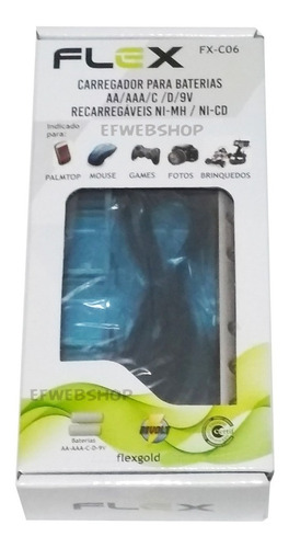 Imagem 2 de 3 de Carregador De Pilhas Flex Aa Aaa C D 9v Universal Led Fx C06
