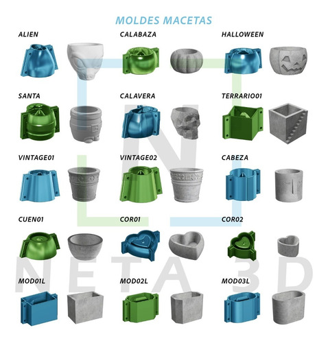 Pack X3 Molde Plástico Para Cemento Maceta Artesanía Tunas
