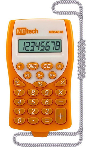 Calculadora Mbtech Portátil De Bolso Com Cordinha 8 Dígitos Cor Laranja