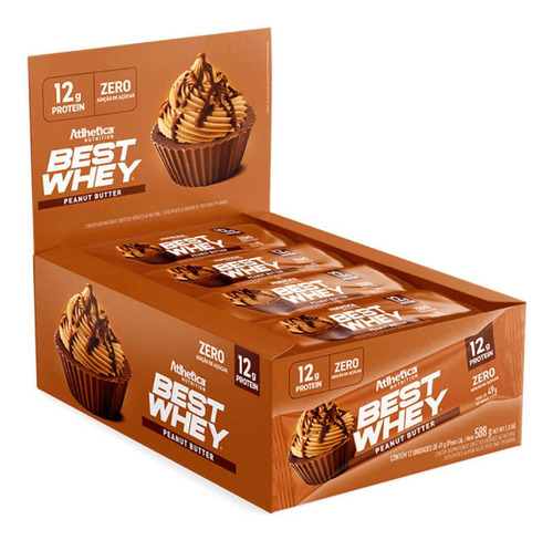 Best Whey Bar Barra De Proteinas 12uni Sabores - Atlhetica Sabor Peanut Butter