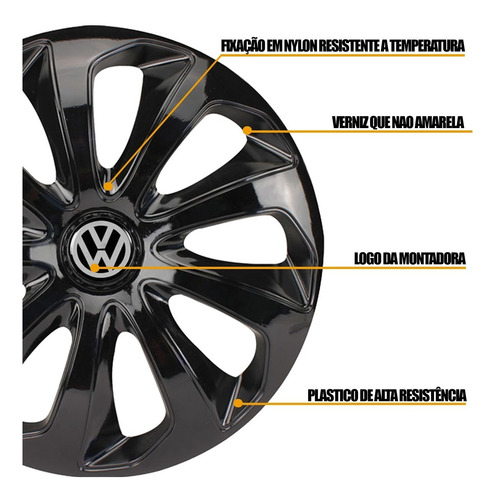 Imagem 2 de 4 de Jogo 4 Carlotas Velox Aro 14 Preta Vw Gol