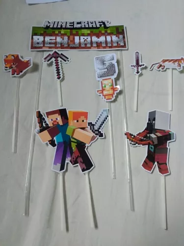 Topo Topper de Bolo Minecraft Personalizado Já no palito