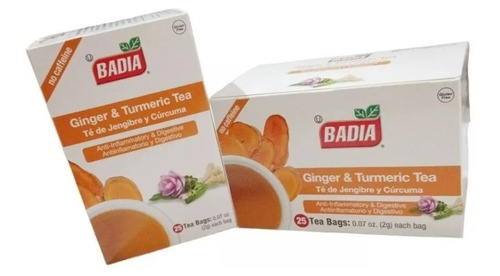 4 Cajas De Té De Jenjibre Y Curcuma Badia 25 Bolsitas C/u.