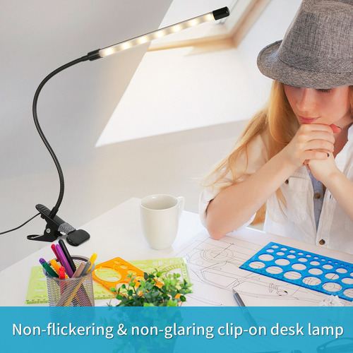 Clip-on Desk Lamp Dimmable Reading Light 3 Lighting Modes