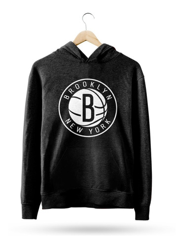  Buzo Canguro Nba Brooklyn Nets Logo Completo Negro