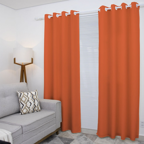 Cortina Oxford De Sala/quarto 300x270 Para Varão - Cor Laranja