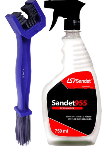 Escova Limpa Corrente Moto + 955 Spray Desengraxante Sandet