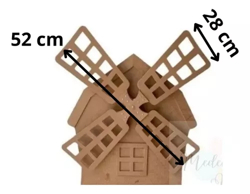 Mini Moinho de vento em MDF 3mm e Sobreposição em Acrílico - KIT COM 03  PEÇAS