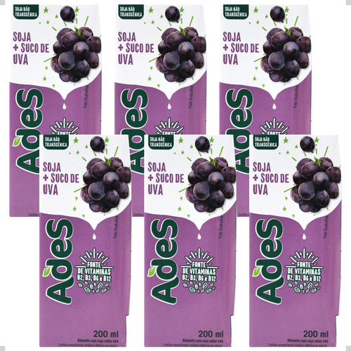 Suco De Soja Ades Sabor Uva 200ml Pack Com 6 Unidades