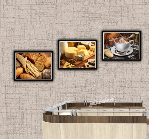 Kit 3 Quadros 30x42cm Decorar Padaria Pousada Restaurante