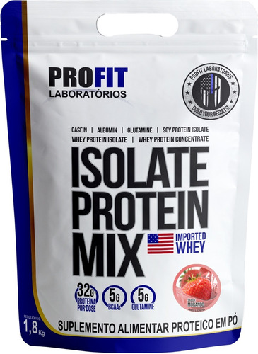 Whey Isolate Protein Mix Refil 1,8kg - Profit Labs Sabor Morango