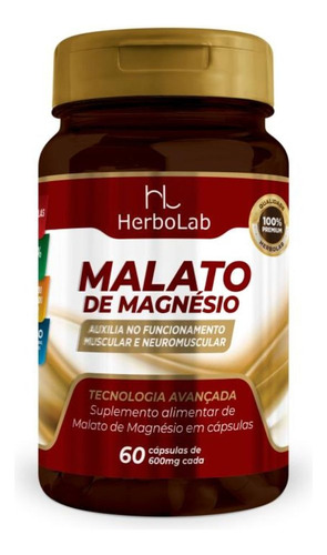 Malato De Magnésio 60 Cápsulas 600mg Sabor Neutro