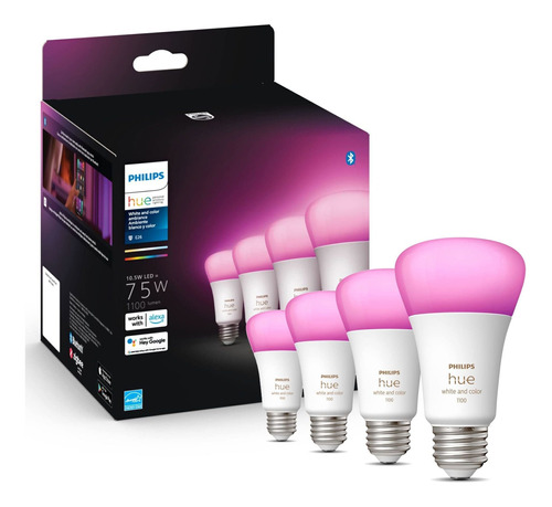 Philips Hue Paquete De 4 Bombillas Inteligentes A19 De Lúmen