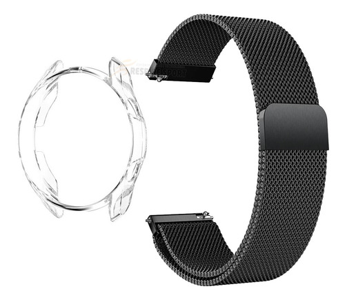 Pulseira Aço Fecho Magnetico + Capa Para Galaxy Watch 3 45mm Cor Transparente/Preto