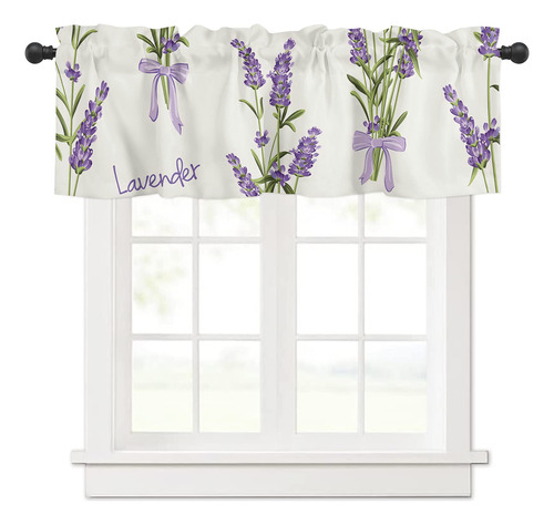 Cenefa Cortina Diseño Flor Lavanda Morada Para Ventana Baño