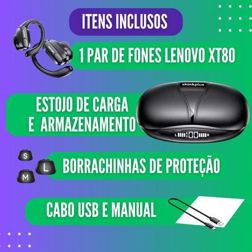 Fone De Ouvido Clip-ear Sem Fio Lenovo Thinkplus Xt80 Preto