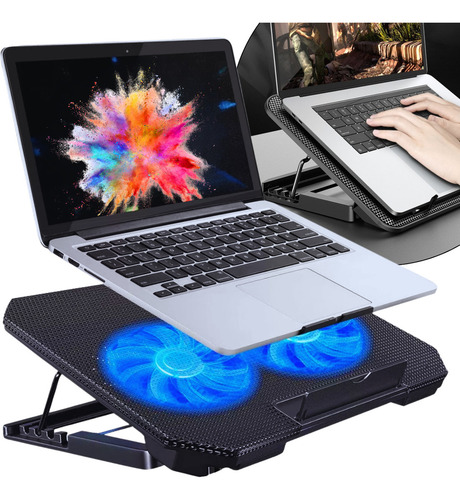 Suporte Base Notebook Imports Cds Com 2 Coolers Ventoinhas Potentes Base Refrigerada Ventilação Silenciosa Mesa Projetada Para Laptops Até 17 Polegadas Base Led Refrigerada Evita Superaquecimento