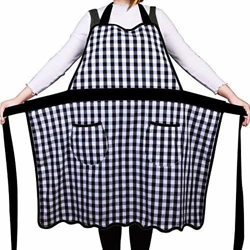 Delantal De Cocina 100 Algodón Vintage Gingham Con Dos...