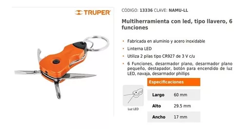 Multiherramienta 6 Funciones Con LED Tipo Llavero Truper