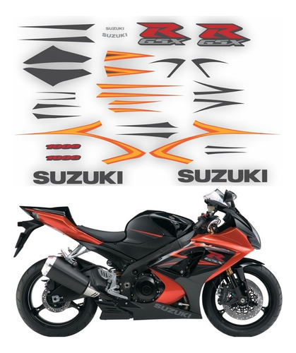 Kit Adesivos Emblemas Suzuki Srad Gsxr 1000 Gsx 1000r 2007 Laranja E Preto Ca-00653