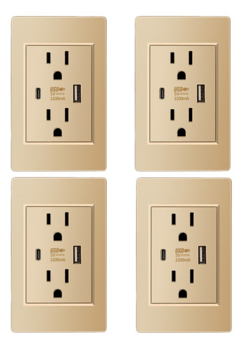 Doble Toma De Corriente Con Puertos Pared Usb Y Type C 4pcs