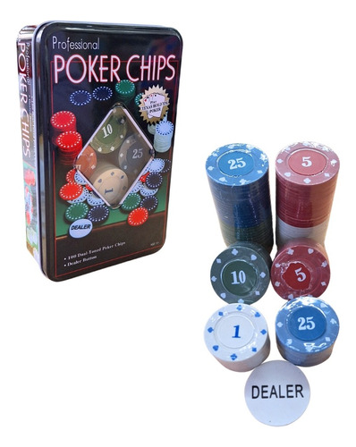 Fichero De Poker 100 Fichas Numeradas 4 Colores En Lata