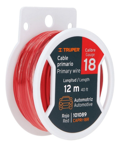 Cable Primario Calibre 18 Rollo 12 M Rojo Truper 101089