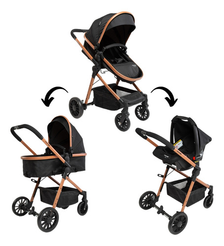 Carrinho De Bebê C/bebê Conforto Ts Duoprestige Pt/mr Voyage