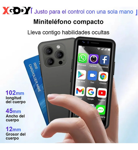 Mini Smartphone Xgody I15pro 3.5inch 3g Dual Sim 4 Gb Ram Y 32 Gb Rom Android10 Mini Teléfono Inteligente 3000mah Con Desbloqueo Facial Negro