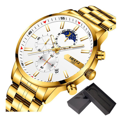 Relojes De Cuarzo Luminosos Inoxidables Nibosi Business Color Del Fondo Gold/white