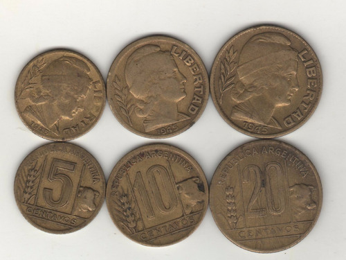 Argentina Toritos De 5, 10 Y 20 Centavos Año 1945