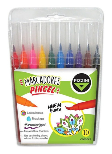 Marcadores De Colores X 10 Pizzini Punta Pincel 8210