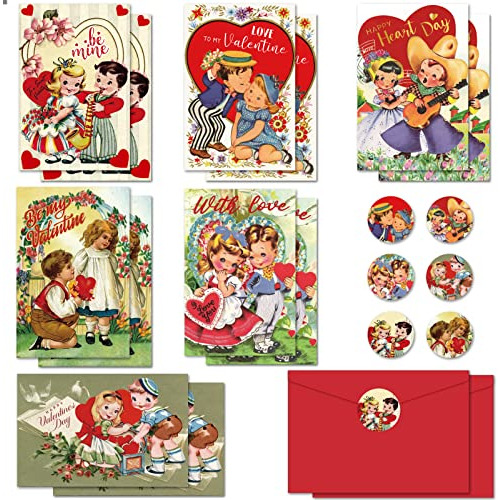 24 Pack De Tarjetas Vintage De San Valentín Sobres Y P...