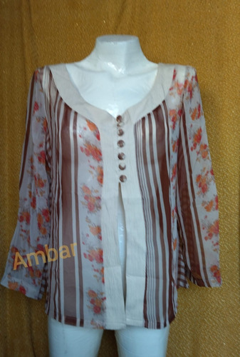 Blusa De Gasa Zass Estampada Mangas Largas Semi Abierta