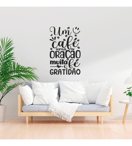Adesivo Frase Parede Café Oração Fé E Gratidão Preto Fosco