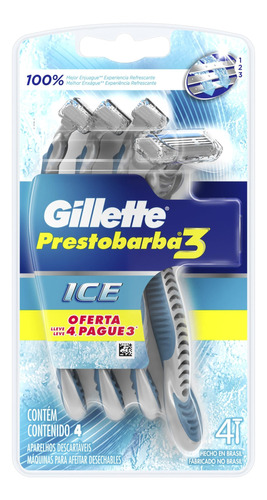 Barbeador Gillette Prestobarba3 Ice descartável 4 un