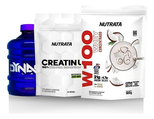 Kit Nutrata Creatin Up 100% Pura 300g + Whey W100 900g+galão