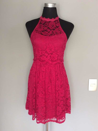 Po Vestido Fucsia De Encaje, Free People, Talla 4/s.