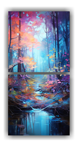 100x50cm Set 2 Cuadros Canvas Tonos Armonía Bosque Encantad