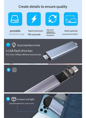 Funda M.2 Ssd M.2 A Usb 3.1 Gen 2 De 10 Gbps Nvme Ssd Carcas