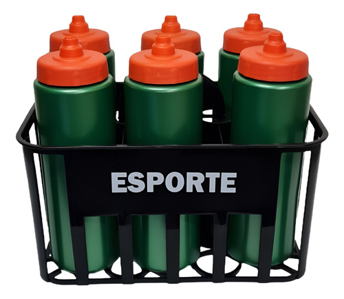 Kit Cesta Porta Garrafas + 6 Squeeze Automaticas