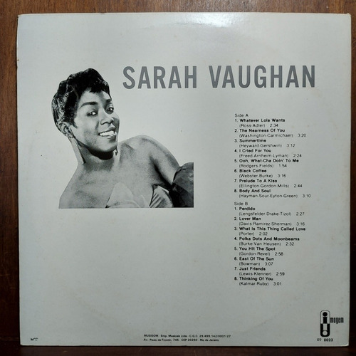Imagem 2 de 6 de Vinil Lp Sarah Vaughan 1989