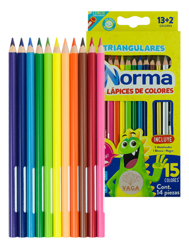 15 Lapices De Colores Largos Norma Triangulares 4mm