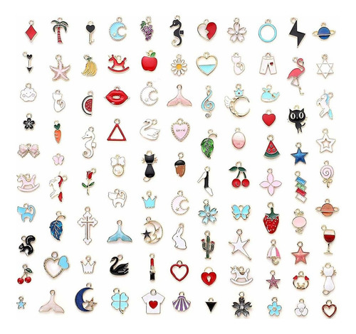 100 Dijes Para Hacer Joyas Colgantes Esmalte Chapados En Oro