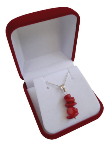 Cadena De Plata 925 Mujer Coral Rojo Natural