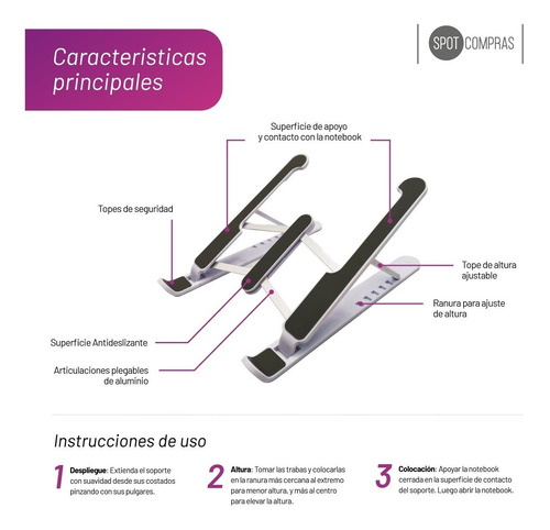 Soporte Notebook Plegable Regulable Plástico Y Aluminio